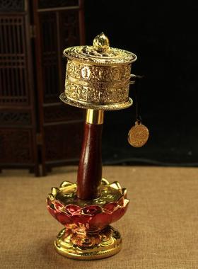 藏传用品 密宗法器合金镀金掐丝雕花八吉祥 手摇转经轮10万遍