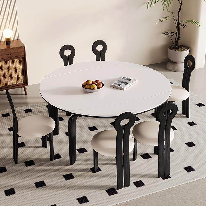 奶油风实木岩板餐桌椅伸缩组合小户型折叠圆形桌子多功能家用饭桌,淘宝优惠券,粉丝福利购,淘宝优惠卷