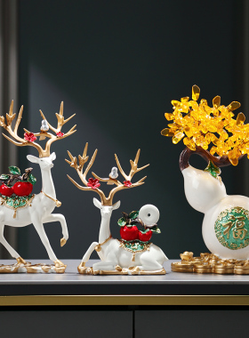 新中式招财福鹿摆件客厅玄关电z视桌面家居饰品装饰品乔迁新居礼