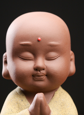 创意紫砂禅意小和尚摆件可爱小沙弥书房装饰品家R居博古架花盆花