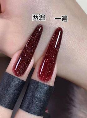 爆款烟花碎钻红色指甲油胶2025年新款流行显白爆闪酒红色美甲专用