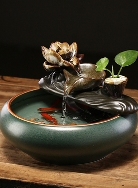 创意客厅小型迷你流水摆件陶瓷循C环水办公室桌面加湿器招财装饰