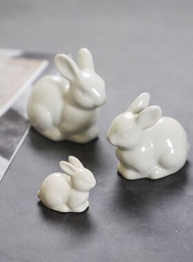 简约现代陶瓷兔子摆件办s公室书桌面可爱小白兔酒柜客厅装饰品摆
