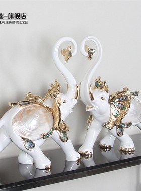 招财大象摆件一对客厅电视柜桌面摆设欧式高档装R饰品玄关创意礼