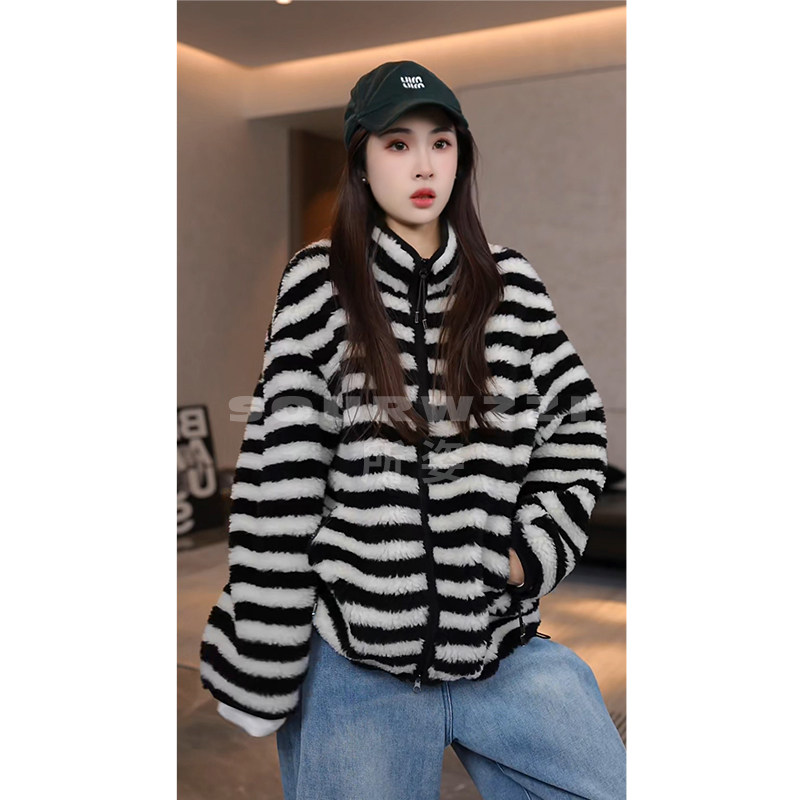 SOURWZZI/所姿100%羊毛条纹立领冬季时尚休闲女士外套SZ-25729,淘宝优惠券,粉丝福利购,淘宝优惠卷