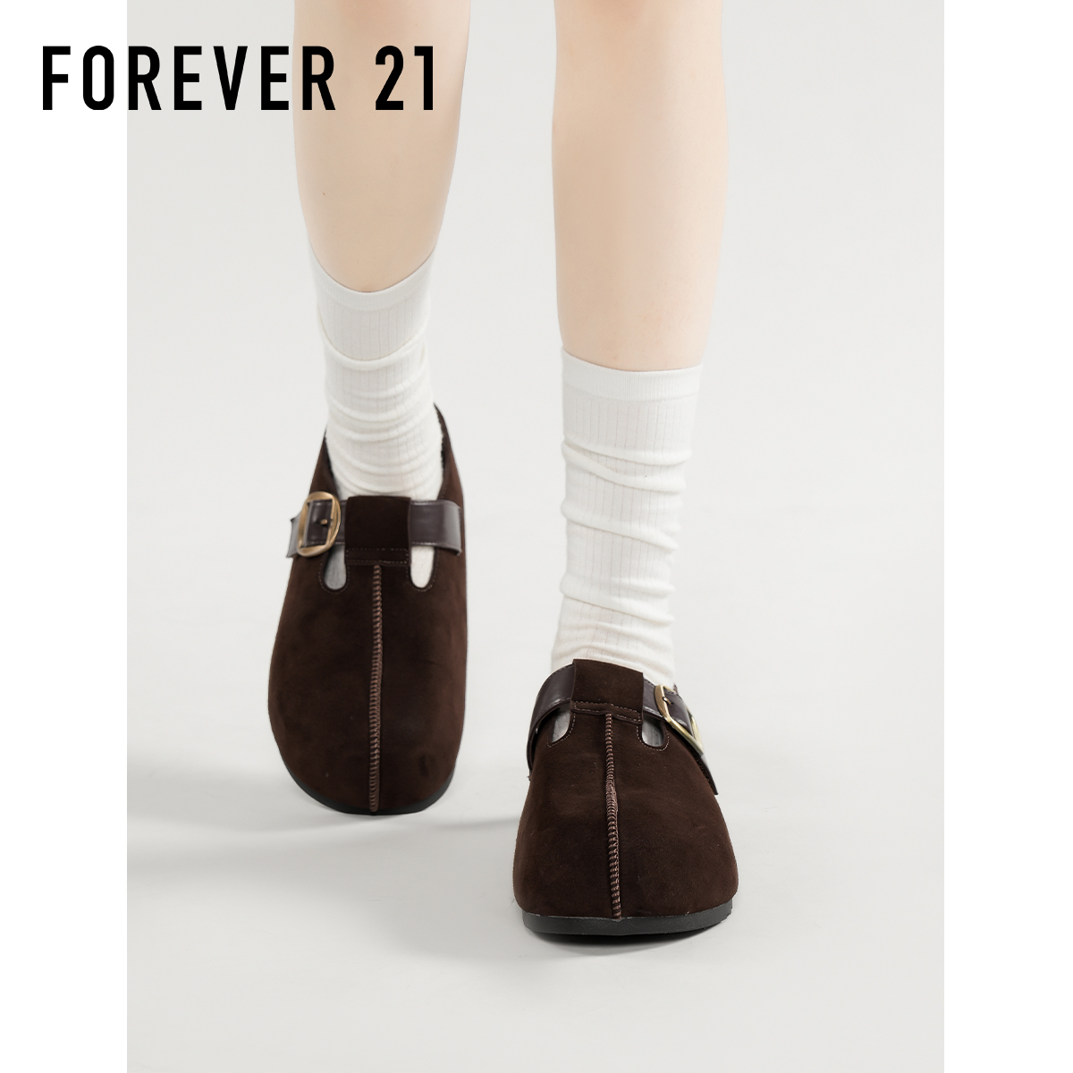 F21丑萌大头勃肯鞋女2025新款秋季厚底全包一字扣懒人舒适豆豆鞋 - 图1