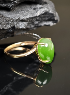 【孤品】七彩云南18K金碧玉戒指