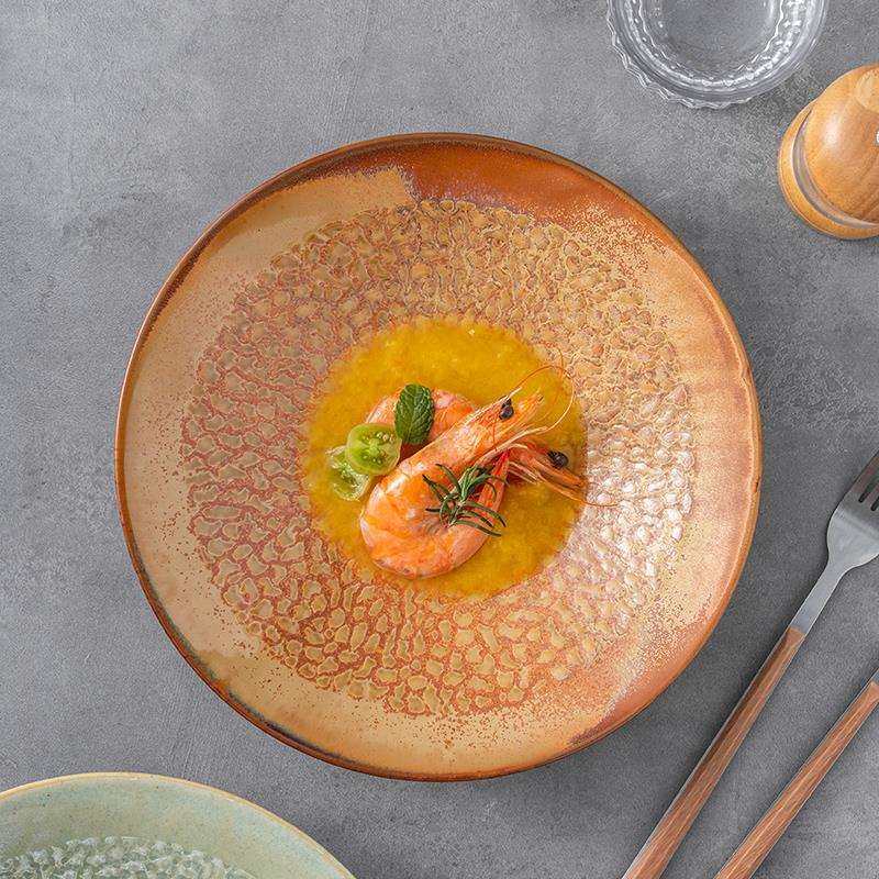 日式感窑变釉斗笠盘高颜值陶瓷盘家用沙拉盘意面盘西餐盘菜盘,淘宝优惠券,粉丝福利购,淘宝优惠卷