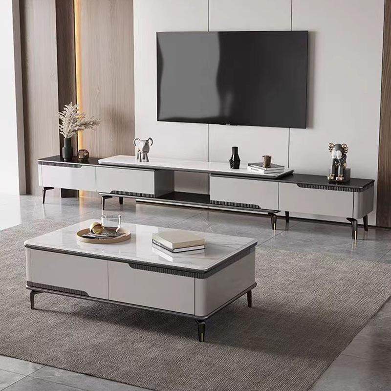 现代简约可伸缩意式轻奢岩板茶几电视柜组合实木小户型客厅落地柜,淘宝优惠券,粉丝福利购,淘宝优惠卷