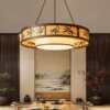Song Dynasty Aesthetic Round Bamboo Leaf Landscape Painting Living Room Restaurant Zen Tea Room Study Bedroom Bed and Breakfast Fabric Chandelier
