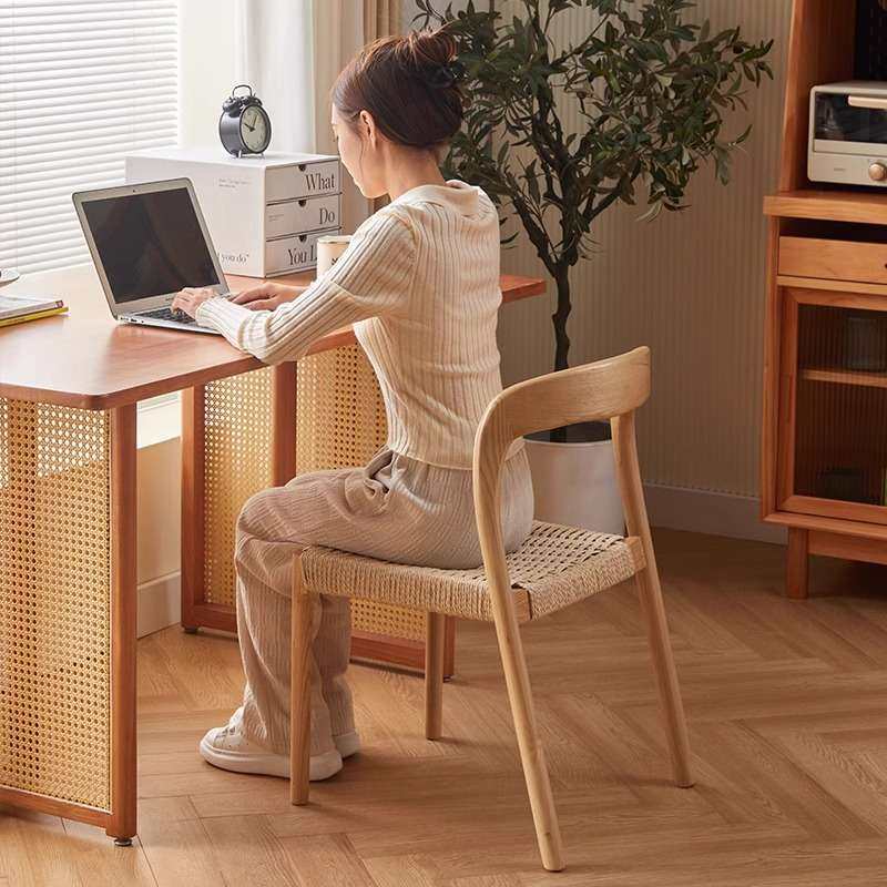 实木餐椅家用客厅餐厅阳台靠背凳绳编咖啡民宿复古中古藤编椅子,淘宝优惠券,粉丝福利购,淘宝优惠卷