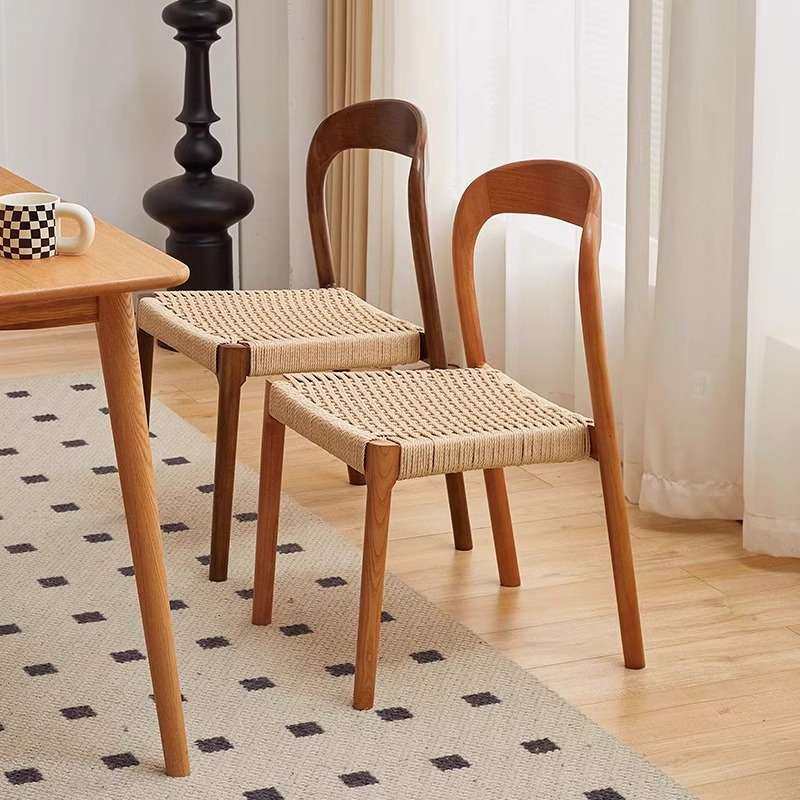 实木餐椅家用客厅餐厅阳台靠背凳绳编咖啡民宿复古中古藤编椅子,淘宝优惠券,粉丝福利购,淘宝优惠卷
