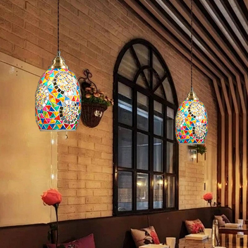 拼接彩色马赛克玻璃吊灯异域x风格民宿餐厅咖啡厅土耳其复古小吊 - 图2