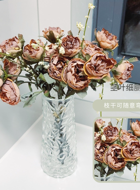 北欧风玫瑰仿真花陶瓷花瓶摆件