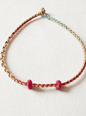 1.6mm渐变色彩色段染手工编带固定圈可穿珠红绳手链Y金线脚链脚绳