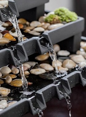 古都简约现代荷花缸石槽鱼缸循环瀑布流水器摆件水景装饰造景直销