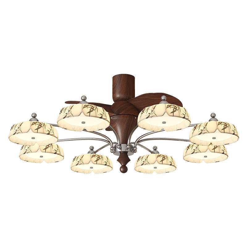 Song style aesthetic restaurant fan lamp, new Chinese style ceiling fan lamp, medieval style fabric fan lamp, multi-head bedroom fan lamp