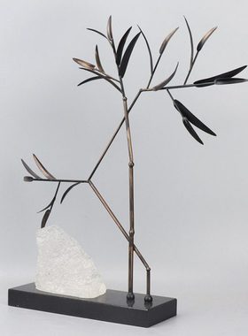 新中式禅意铁艺竹子酒店玄关摆件书房茶室客厅茶几室内软装饰品