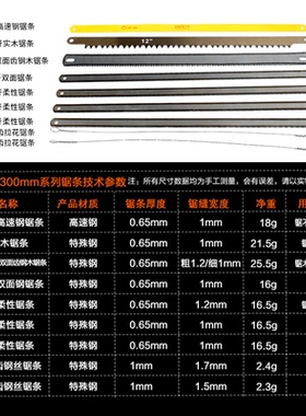 钢锯条12寸通用拉花锯条手用木工金属切割小锯条高速钢锯条锯片