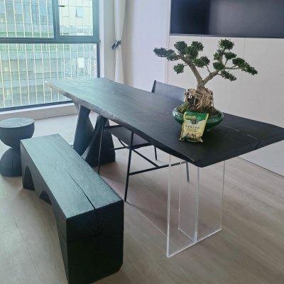 侘寂风白蜡木茶桌悬浮书桌黑色大板桌民宿实木长桌老板办公室茶台,淘宝优惠券,粉丝福利购,淘宝优惠卷