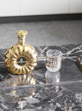 极简轻奢透明亚克力双环金属把手托盘摆件样板间桌面收纳盘装饰品