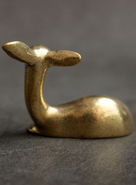 黄铜纯铜工艺品h摆件茶桌书桌办公桌小动物手把件梅花鹿礼品装饰