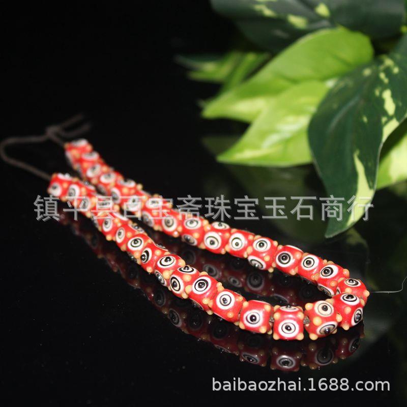 中古老琉璃蜻蜓眼珠串珠链 古珠老珠子老琉璃方形蜻蜓眼配件 - 图1