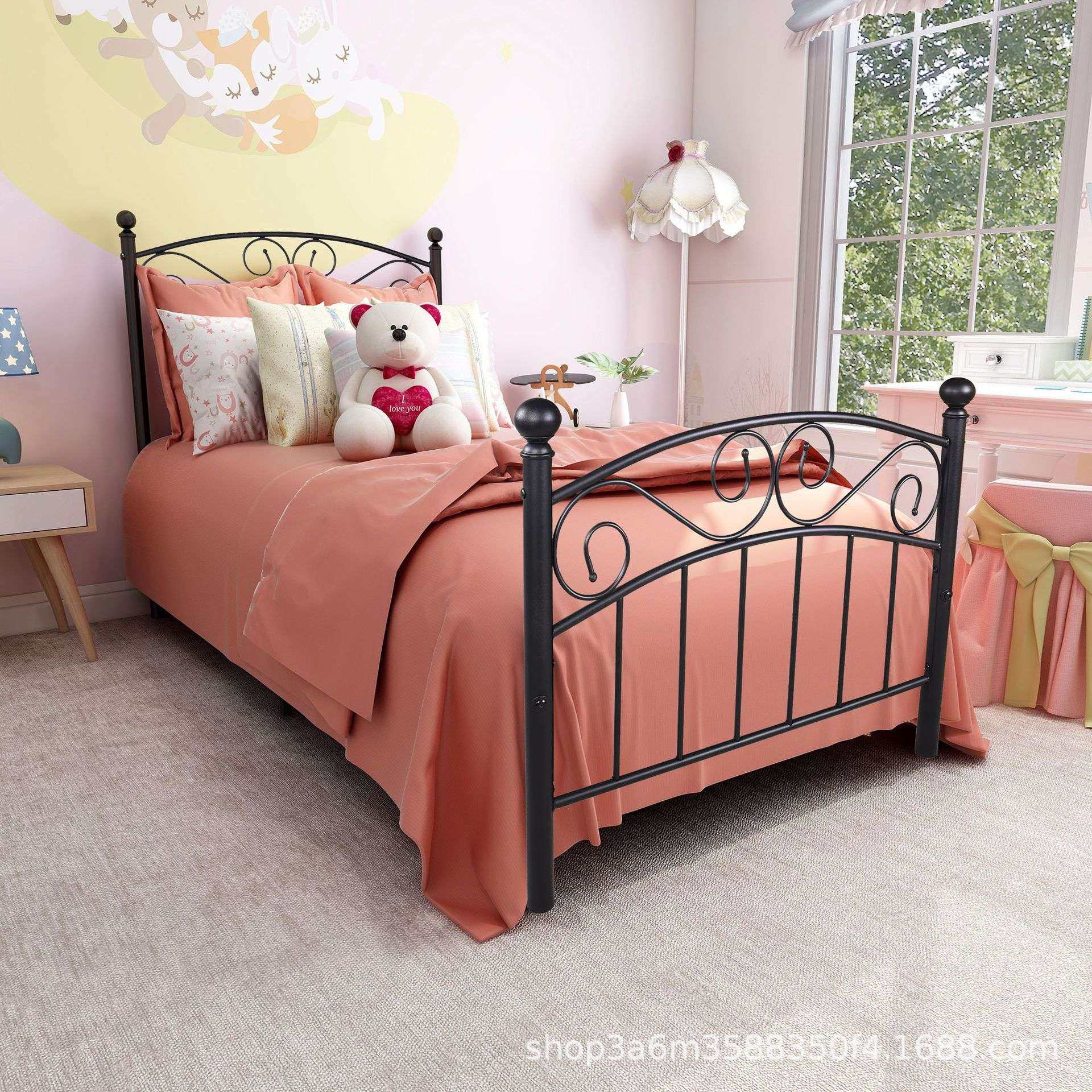 北欧民宿酒店公寓铁艺床小户型轻奢铁架床家用单身公寓简易钢木床,淘宝优惠券,粉丝福利购,淘宝优惠卷