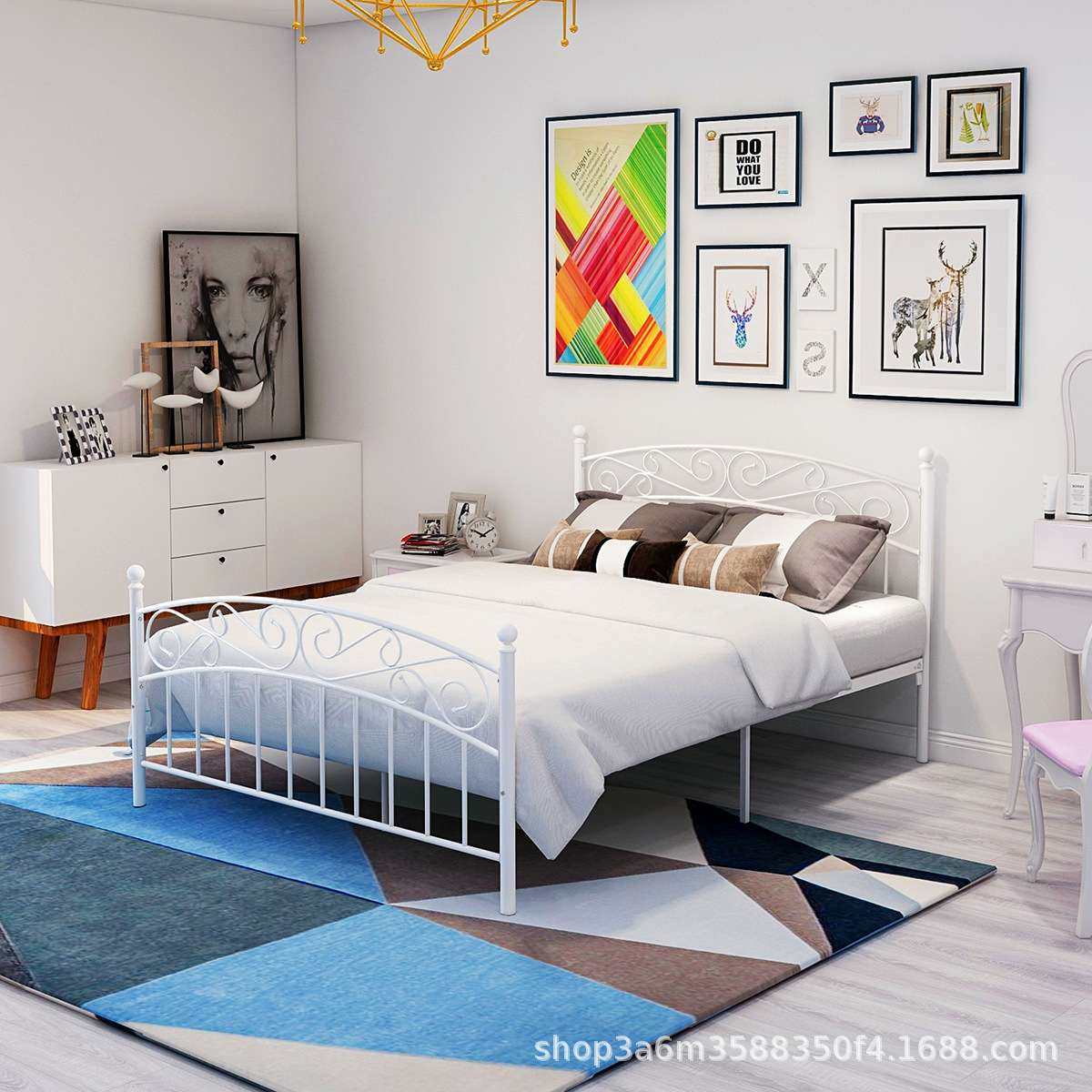 北欧民宿酒店公寓铁艺床小户型轻奢铁架床家用单身公寓简易钢木床,淘宝优惠券,粉丝福利购,淘宝优惠卷