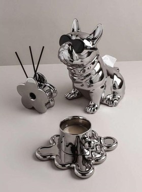 轻奢电镀银色陶瓷花瓶摆件创x意时尚潮流客厅茶几酒柜样板间装饰