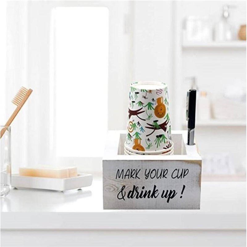 木质纸杯子储物架m桌面吧台纸杯收纳盒杯托带笔筒多用途整理木盒 - 图0