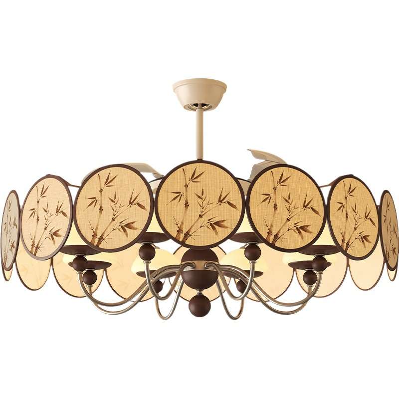 Fan lamp Song Dynasty aesthetic living room chandelier new Chinese Zen creative personality fabric Chinese ancient style restaurant lamps