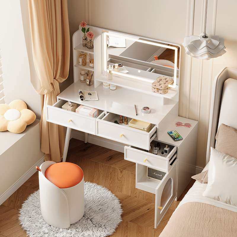 法式奶油风梳妆台卧室现代简约家用小户型化妆桌斗柜一体带LDE灯,淘宝优惠券,粉丝福利购,淘宝优惠卷