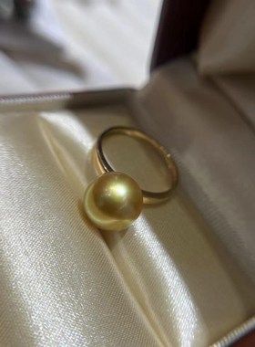 s925银镶嵌珍珠戒指女戒指南洋金C珠戒指素面经典简约活口珍珠戒