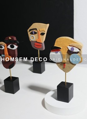 样板间创意彩绘人脸摆件酒柜桌面摆件书房客厅玄关U抽象艺术装饰
