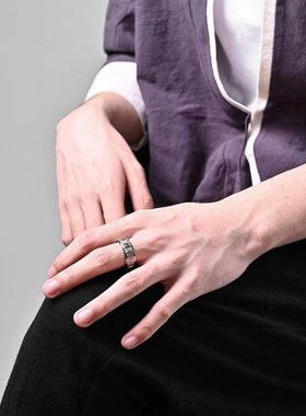 临兵斗者皆阵列前行可转动戒指复古九字真言男士个性招财女指环潮