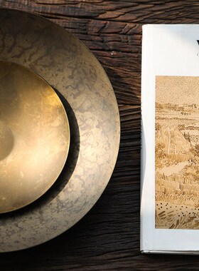 形上黄铜水果盘侘寂中古客厅餐桌摆件样板房售楼处玄关桌面装饰品