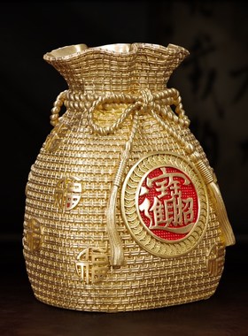 招财进宝纯铜钱袋摆件创意福袋存钱E罐办公桌家居室内客厅酒柜摆