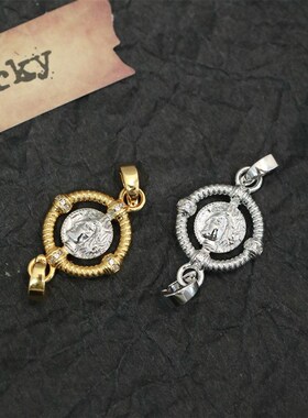 #+意大利精工S925银古币AB面人像双扣吊M坠女仅吊坠时尚百塔仅侧