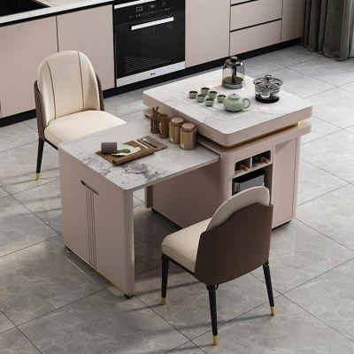 岩板餐桌岛台一体轻奢2024年新款旋转伸缩实木简约现代电磁炉茶桌,淘宝优惠券,粉丝福利购,淘宝优惠卷