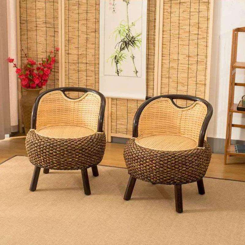 藤编矮凳子榻榻米茶几座椅小椅子现代简约休闲圆坐墩客厅靠背椅 - 图1