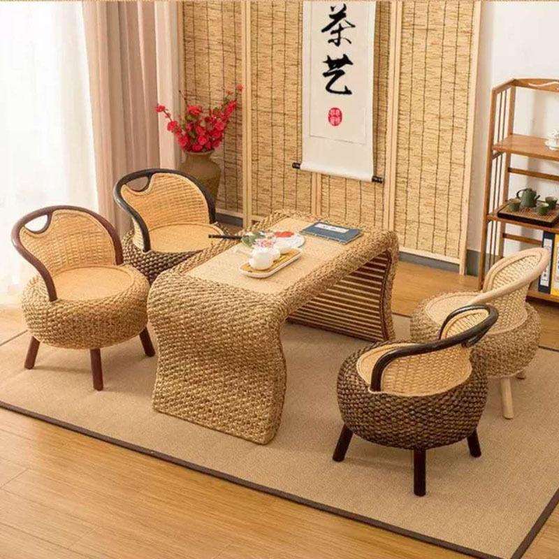 藤编矮凳子榻榻米茶几座椅小椅子现代简约休闲圆坐墩客厅靠背椅 - 图0