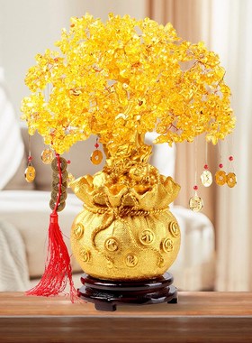 发财树摆件家居客厅酒柜电视柜新中式金鱼桌面装饰品X乔迁新居送