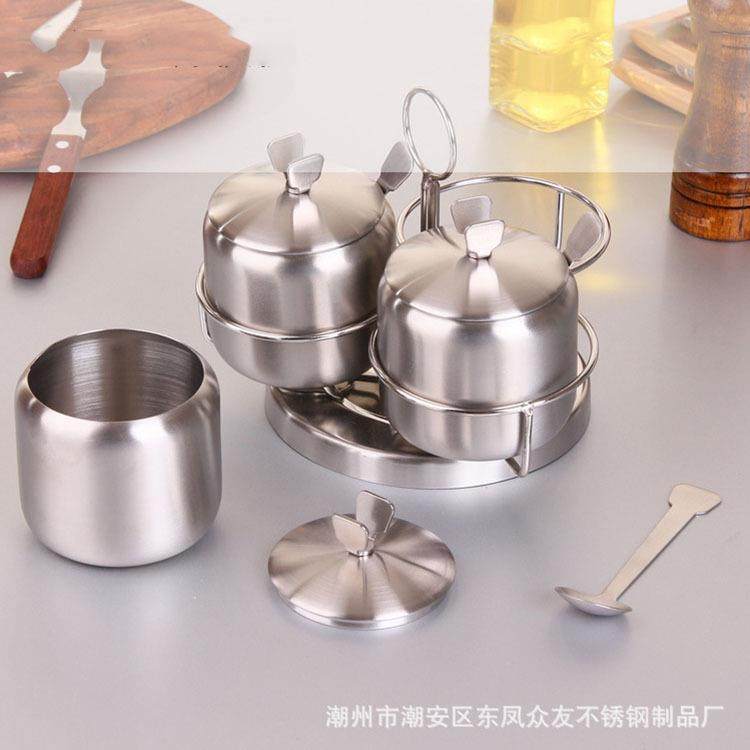 厂家旋转不锈钢三味四味调味罐厨房用品套装调料盒调味瓶糖盐,淘宝优惠券,粉丝福利购,淘宝优惠卷