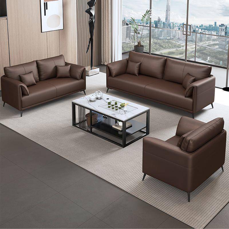 酒店沙发茶几组合套装极简中式商务办公会客接待洽谈猫爪皮沙发 - 图2
