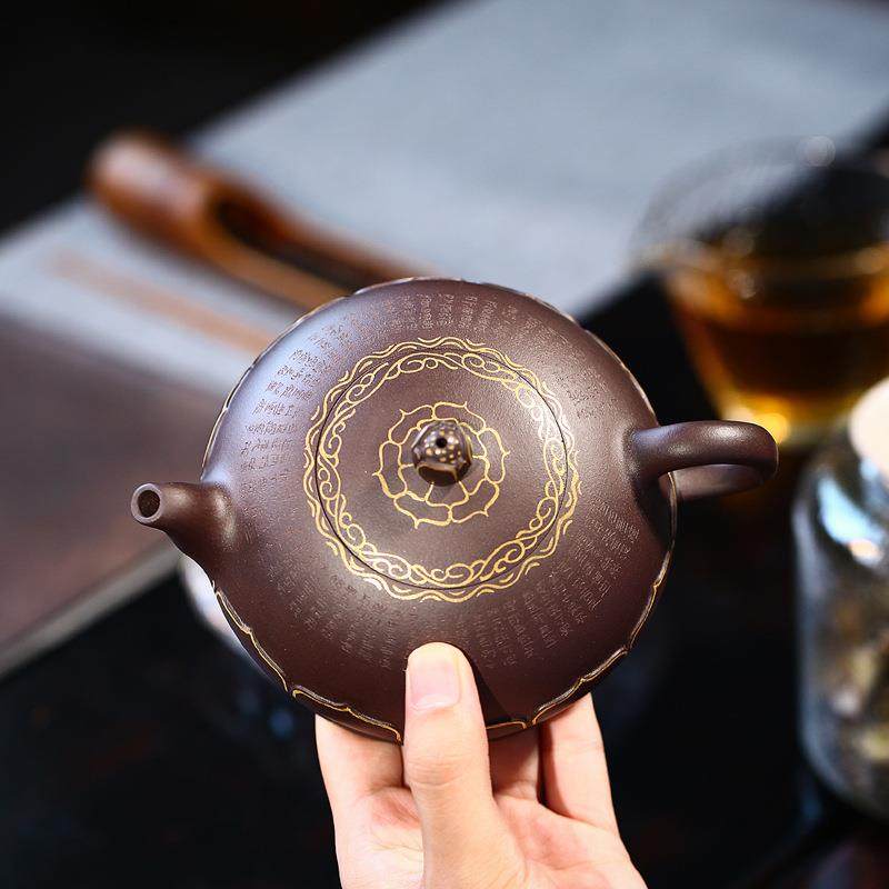 宜兴紫砂壶名家全手工24K描金佛莲茶壶大容量紫泥泡茶壶特色茶具,淘宝优惠券,粉丝福利购,淘宝优惠卷