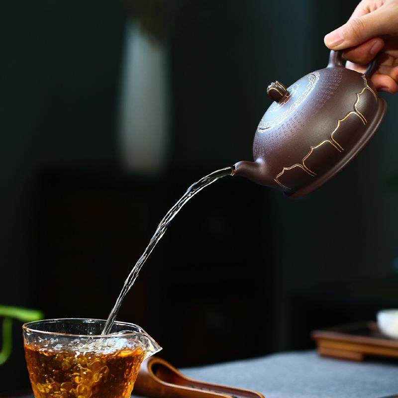 宜兴紫砂壶名家全手工24K描金佛莲茶壶大容量紫泥泡茶壶特色茶具,淘宝优惠券,粉丝福利购,淘宝优惠卷