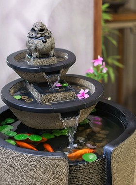 新中式流水摆件室内客厅电视柜旁循环G水喷泉落地新居开业招财景