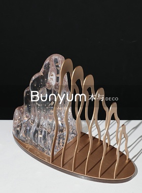 现代轻奢中式金属假山桌面摆件样板间玄关柜客厅U软装工艺品摆设