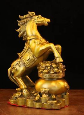 黄铜马摆件聚宝盆马元宝马家居饰品客厅办公室生肖马到成功工艺品
